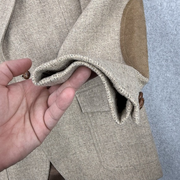 Vintage Pendleton Blazer Mens 40 Beige Virgin Wool Suede Yoke Elbow Patches USA - Picture 6 of 16
